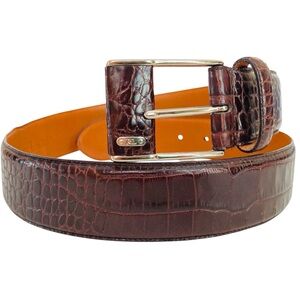 Ralph Lauren Croc-Embossed Leather Belt with Silver Tone Buckle Size Medium